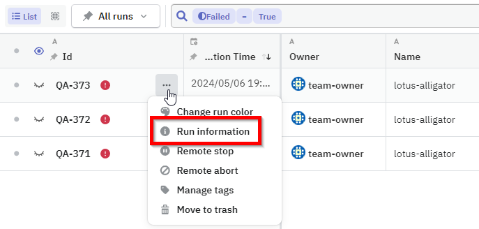 Accessing run information