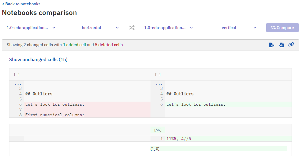 Comparing Jupyter notebooks in the Neptune app