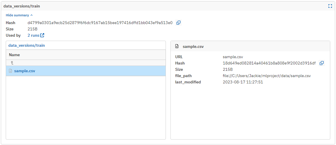 Previewing artifact metadata in Neptune