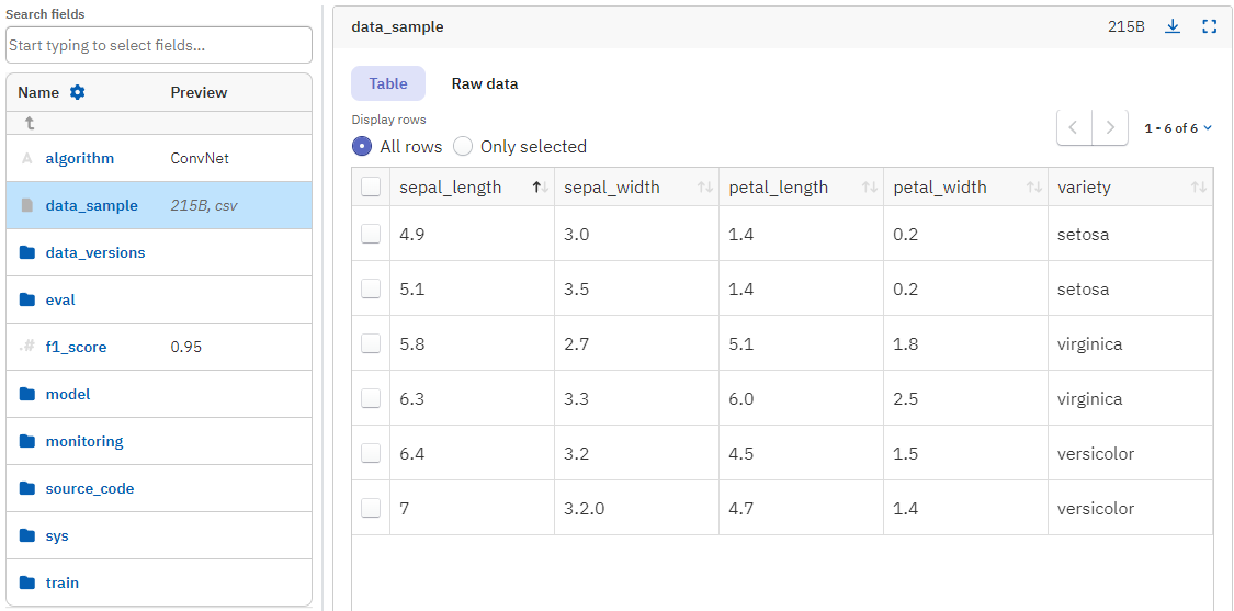 Previewing CSV data as an interactive table