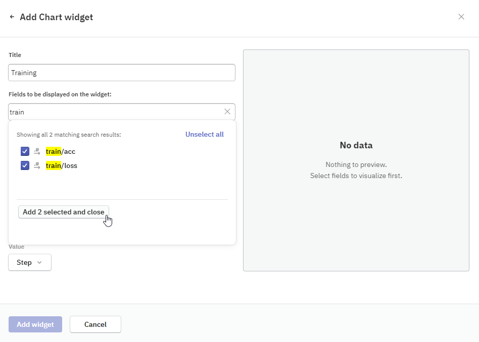 Creating a widget with two metrics